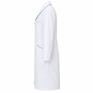 Blouse Médicale Blanche Optique Unisexe avec Passepoil Bleu et Fermeture Éclair – Uniforme de Laboratoire Personnalisable pour le Secteur de la Santé – Vente en Gros – Fournisseur OEM - Product Image 4