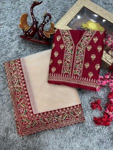 Élégant Léger Belle Broderie Élégant Mariage Convient Soie Douce Avec Banarashi Crush Tissu Saree Traditionnel - Product Image 6