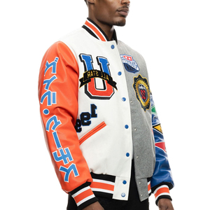 100% High Quality <b>Men's</b> Embroidery <b>Varsity</b> <b>Jackets</b> With Leather Sleeves Stand Collar And Letter Pattern For Winter - Product Image 3