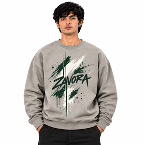 Men's <b>Grey</b> Graphic <b>Sweatshirt</b> Oversized Crew Neck Abstract Brush Print Pullover Streetwear Casual Winter Wear Custom Print OEM - Product Image 1
