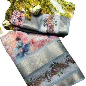 Dola Silk Saree dola พิมพ์ลาย dola Silk Saree กับเสื้อ unstitched ขอบพิมพ์ดิจิตอลสำหรับผู้หญิง Saree - Product Image 1