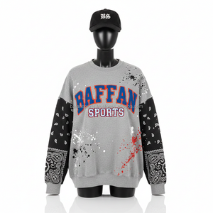 Sweat-shirt oversize pour femmes en coton mélangé lourd avec panneaux de manches à patch bandana, impression de logo personnalisé, sweat-shirts respirants pour femmes - Product Image 5