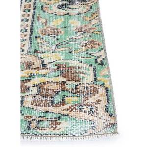 Alfombra de Lana Verde Vintage Anudada a Mano, Estilo Boho, con Medallón Abstracto y Patrón Rectangular para Entrada, Pasillo o Recibidor - Pae-3238 - Product Image 4