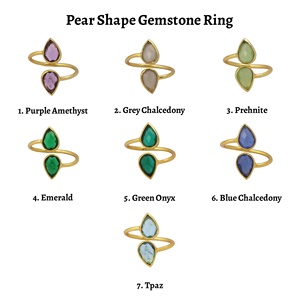 Bague de créateur en plaqué or avec pierre précieuse bleue en forme de poire en onyx vert précieux pour ses bijoux de fiançailles ajustables - Product Image 2