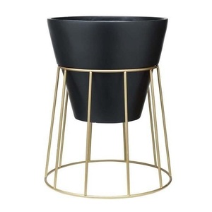 Decoration Home Garden Accessories Unique Style <b>Black</b> Powder Coated Metal Flower Planter <b>Pot</b> Golden Stand Flower Planter - Product Image 1