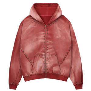 Diseñe sus propios chándales Vintage personalizados Logotipo con estampado de pantalla de diamantes de imitación Algodón pesado de gran tamaño Lavado ácido Sun Faded Men Hoodies - Product Image 5