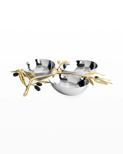 Bol de noix 3 en 1 de style attrayant moderne antique avec branche de feuille d'or bol de service designable fournitures de restaurant incroyables - Product Image 3