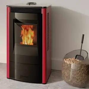 Poêle à granulés 40 Kw, chauffage à économie d'énergie, puissant, vente de bois, rouge, acier inoxydable, Style moderne, technique gratuite