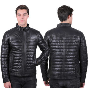 Chaqueta Bomber de cuero para hombre con forro acolchado de cuero genuino con cierre de cremallera completa Chaqueta de hombre para invierno - Product Image 6