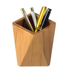 Porte-stylo en bois de bambou pour bureau géométrique crayon tasse Pot mignon bureau fournitures de bureau pinceaux de maquillage organisateur (bambou) - Product Image 1