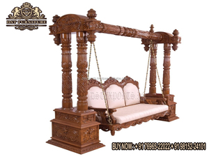 Indian Teak <b>Wood</b> Hand Carved <b>Swing</b> for Home Royal Walnut Finish Antique <b>Swing</b> for Living Indian Handcrafted Wooden <b>Swing</b> - Product Image 3