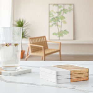 Handmade Wholesale decorative Natural wooden marble <b>coaster</b> wooden <b>coasters</b> white <b>black</b> wooden marble <b>coaster</b> - Product Image 5