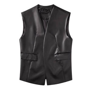 Chaleco de piel auténtica unisex de alta calidad con cierre de botón, chaqueta de motorista transpirable con logotipo personalizado negro, estilo cómodo hecho en invierno - Product Image 1