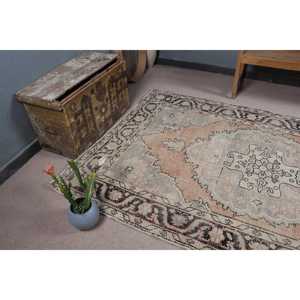 5.1x8.3 ft Rug, Vintage Turkish Rug, <b>Brown</b> Striped <b>Wool</b> Rug - Product Image 5