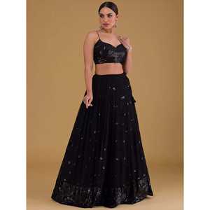 Fabuloso Lehenga Choli Negro de Georgette para Recepciones con Bordado, Vestidos de Noche - Product Image 6