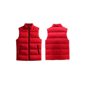 Nouveau style de vestes de sport pour hommes sans manches avec écusson personnalisé unisexe Gilets rembourrés en bouffant de couleur rouge avec logo brodé - Product Image 3