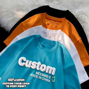 Camiseta de algodón grueso para hombre, fabricada al por mayor, personalizada, extragrande, con estampado 3D de espuma en relieve - Product Image 1