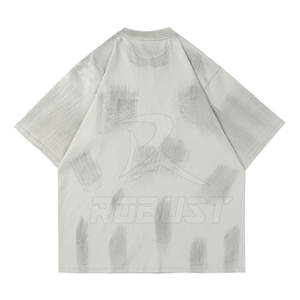 T-shirts personnalisés de haute qualité avec logo vintage 300G avec épaules tombantes graphiques vieillis coupés et cousus avec patchs de broderie - Product Image 2