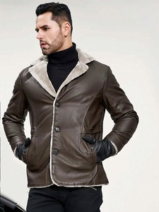 Veste en cuir véritable pour homme, style urbain, avec fermeture éclair frontale, col montant, coupe ajustée, décontractée, pour l'hiver, vente en gros - Product Image 5