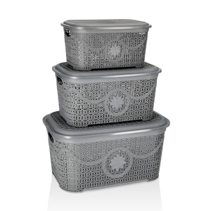 Asude Plastik Knit Style Other Storage <b>Box</b> <b>with</b> <b>Lid</b> 35 Liter Capacity Laundry Toy Clothing Household Items <b>Decorative</b> Organizer - Product Image 4