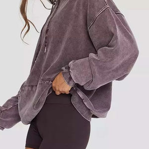 Acid Washed Winter 2-Piece Set Embroidered <b>Zip</b>-Up Hooded Front Logo Hoodie & <b>Shorts</b> Custom Branding Streetwear Style 100% Cotton - Product Image 4