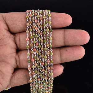 Cuentas redondas facetadas de unakita natural, cadena de Rosario de Plata de Ley 925, cadena de eslabones con cuentas de piedra de unakita natural para - Product Image 3