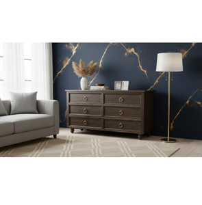 Cómoda de 6 Cajones de Roble Blanco Macizo Estilo Granja de Charleston, Frentes de Pino Reciclado, Rieles de Cierre Suave, Ecológica y Duradera para Dormitorio - Product Image 3