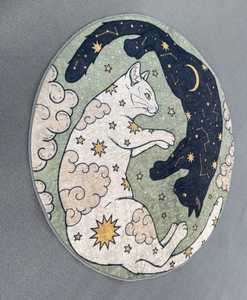 พรมปูพื้นทรงวงกลมลายแมวปรับแต่งได้พรมผูกปมขาวดำสำหรับคนรักสัตว์ - Product Image 1