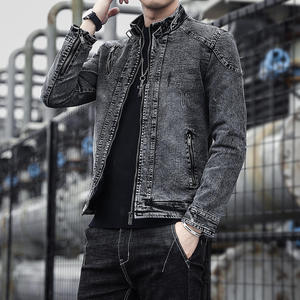 Nouvelle veste en jean vintage pour homme, coupe ajustée, 100% coton, col montant et logo sur le devant, pour l'automne et l'hiver - Product Image 3