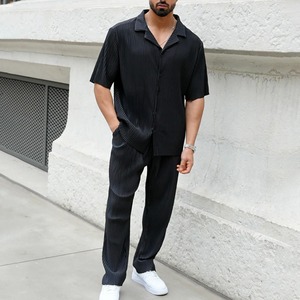 Ensemble de pantalons à manches courtes pour hommes, chemise ouverte à boutons, mode d'été, décontractée, respirante et à séchage rapide. - Product Image 4