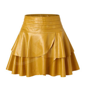 Nouveaux Styles parti utiliser Logo personnalisé coton femmes jupe en cuir avec poches couleur unie doux ample jupe en cuir d'été - Product Image 1