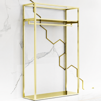 Porte-vêtements de luxe en acier inoxydable doré de haute qualité, support de présentation pour boutique avec base en MDF imitation marbre