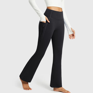 Vêtements de yoga en gros, sensation de nu, pantalon de yoga à séchage rapide, logo personnalisé, salle de sport, fitness, taille haute, pantalon de yoga évasé qui relève les fesses - Product Image 3