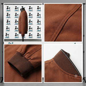 ZHUS INTERNATIONAL Brown Bomber <b>Jacket</b> Solid Color Stand Collar Zipper Closure Casual Autumn Wear Regular Fit <b>Canvas</b> <b>Jacket</b> - Product Image 4