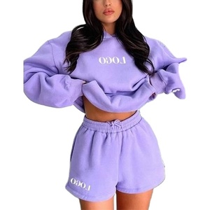 Conjunto de Sudadera con Capucha y Pantalones Cortos para Mujer, Antiarrugas, Transpirable, Informal, para Invierno, de Alta Calidad, Felpa, Corte Holgado, Personalizable en la Parte Delantera - Product Image 2