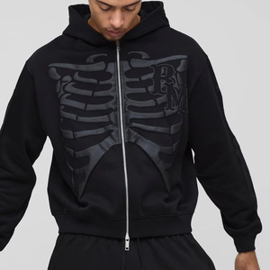 Venta al por mayor nueva llegada Puff impresión cremallera mezcla de algodón sudaderas con capucha de peso pesado personalizado sin cuerda sudaderas con capucha de talla grande - Product Image 1