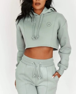 Sudadera corta de algodón con estampado de logotipo personalizado para mujer, Top corto - Product Image 5