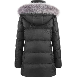 Veste parka d'hiver à capuche en laine pour femmes de style unique avec fermeture à glissière et garniture en fourrure - Product Image 2