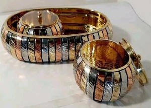 Bowl Set of 4 Bowls With Brass Designer Lid and Tray for Home and <b>Tableware</b> Decorate Gold Brass Dry Fruits Serving - Product Image 3