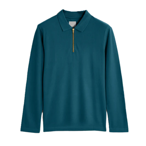 Polo de golf avec fermeture éclair et manches complètes pour homme, style tricoté de haute qualité, coupe ajustée, meilleure offre - Product Image 5