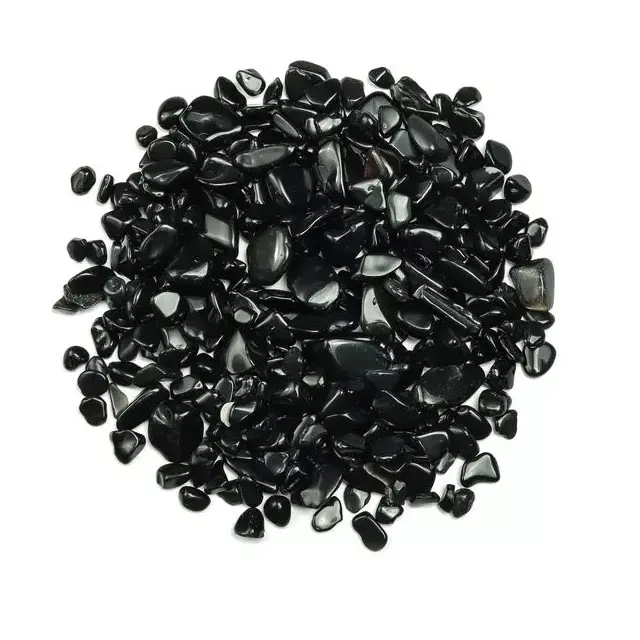 Chips de Gema negra, cristal de obsidiana, piedra curativa Natural, semipreciosa, artesanías, negra, grava, Chips
