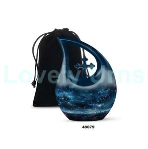 Urna Funeraria para Cenizas Humanas con Forma de Lágrima y Luz Azul Aurora, con Bolsa de Terciopelo Gratis - Product Image 5