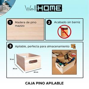 WELL HOME Caja de Almacenamiento Apilable de Pino Macizo 30x20x15cm - Product Image 2