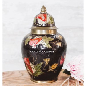 Elegante Jarrón Decorativo Redondo Pintado a Mano en Color Dorado y Negro, Recipiente Metálico para Almacenamiento de Alimentos con Tapa - Product Image 6