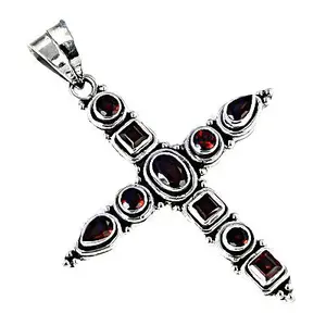 925 Silver Garnet <b>Cross</b> Pendant <b>Necklace</b> for Women Rhodium & 14K <b>Gold</b> Plated <b>Rose</b> <b>Gold</b> & Platinum Charm Pendants - Product Image 1