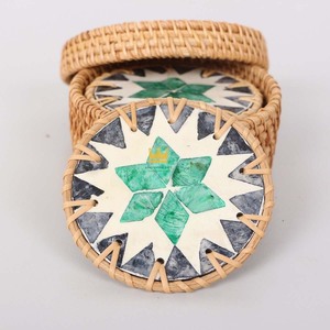 Usine directe en gros naturel tissé à la main en osier verre rond bambou rotin caboteur ensemble nacre - Product Image 2