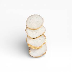 <b>White</b> Natural Agate Stone <b>Coaster</b> Set with Gold Edge Finish for Luxury Table Decor and Home Styling - Product Image 4
