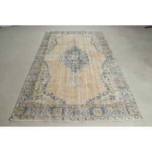 Turkish Large Rug 5,2x8,9 ft, Blue <b>Brown</b> Check Rug <b>Wool</b> - Product Image 1