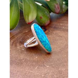 Nelson Wood <b>Blue</b> <b>Opal</b> & Sterling Silver Cushion Cut Cluster <b>Ring</b> Size 7.5 Rhodium Plated - Product Image 3