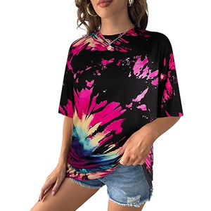 T-shirt graphique tie-dye grande taille pour femme, manches courtes, col rond, éco-responsable, style hip-hop, 100 % coton, pour club et soirée - Product Image 3